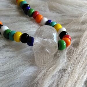 Stretchy Clear Quartz Skull Colorful Beaded Necklace